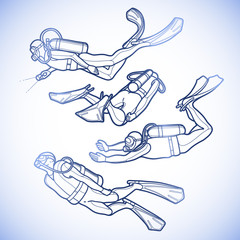 Graphic set of scuba divers