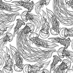 Naklejka premium Jellyfish pattern in line art style