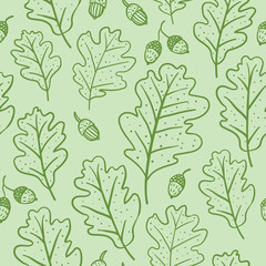 Seamless pattern with oak leaves and acorns