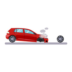 Car and Transportation Issue with a Wheel. Vector Illustration