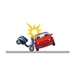 Car and Transportation Issue with a Moped. Vector Illustration