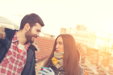 Urban couple outdoors.
