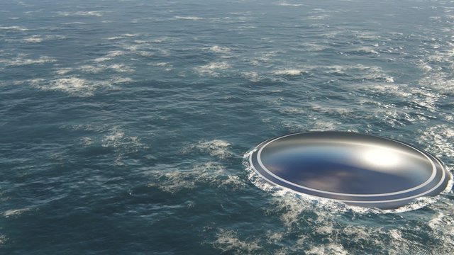 UFO flies out of the ocean and carried away in the sky