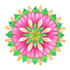 Flower pink watercolor mandala art