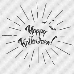Happy Halloween Hand Lettering Card. Vector Retro Grunge Background, Calligraphy Banner