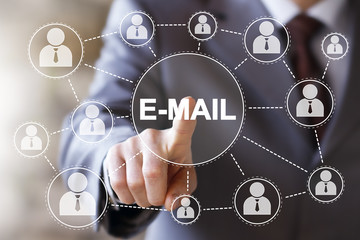 Businessman push online button mail icon