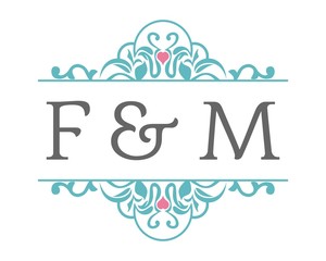 F & M Initial Wedding Ornament Logo