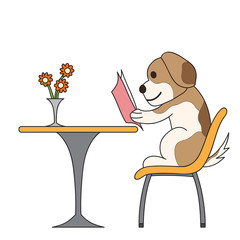 vector cartoon character dog reading book