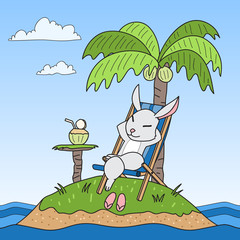 Obraz na płótnie Canvas vector cartoon character rabbit on island