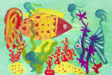 Детский рисунок с рыбками.
