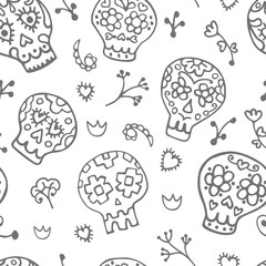 Sugar sculls  doodle cute seamless pattern. Background, texture textile