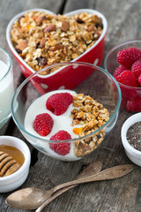healthy snack - granola on wooden surface