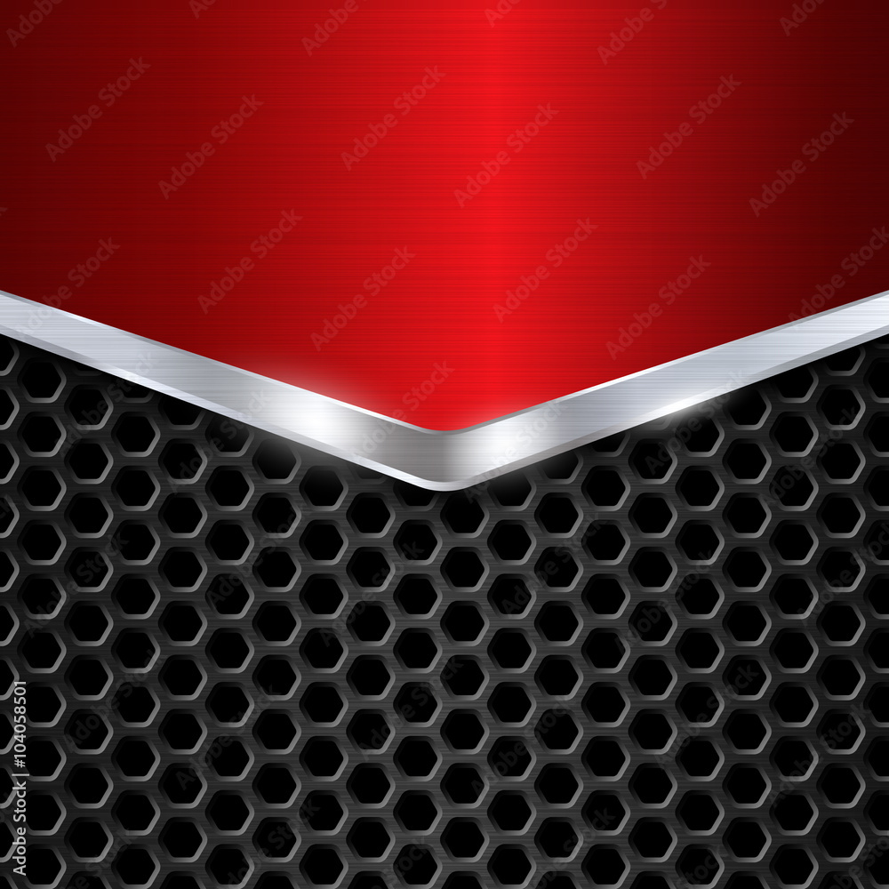 Wall mural metal background. red chrome. metal grid. honeycomb background. vector illustration