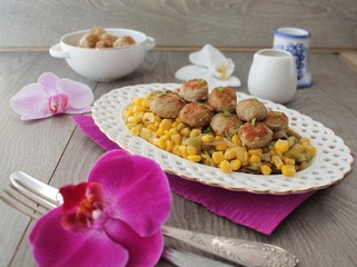 Roasted meatballs and vegetables