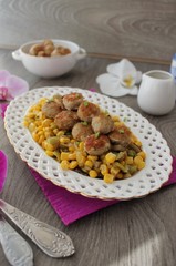 Roasted meatballs and vegetables