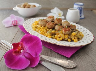 Roasted meatballs and vegetables