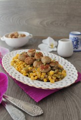 Roasted meatballs and vegetables