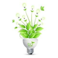 ECO Energy design with tree growing from bulbs.vector ilusstrati