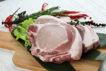 Raw pork t-bone steak