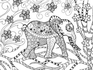 Zentangle stylized elephant in fantasy garden