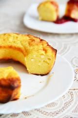 Curd casserole  in  form of cake with berry jam