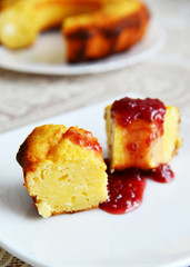 Curd casserole  in  form of cake with berry jam