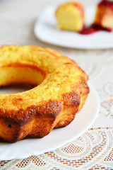 Curd casserole  in  form of cake with berry jam