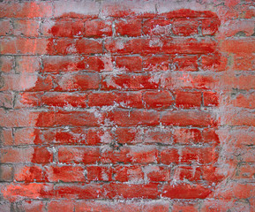 Painted red brick wall background with frame for text