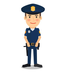 Policeman and police officer character on white background. Vector illustration - obrazy, fototapety, plakaty