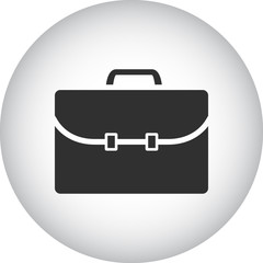 Business briefcase simple icon on round background