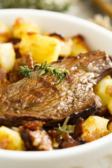 Beef steak with potato and mushrooms