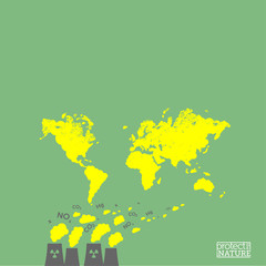 World pollution illustration. Nuclear power plants with poisonous smoke. Ecology concept.