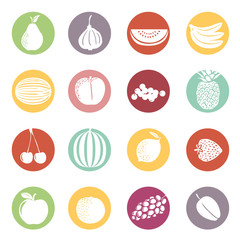 Fruit icons in color circles.