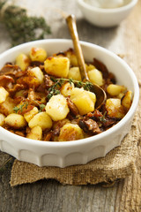 Beef steak with potato and mushrooms