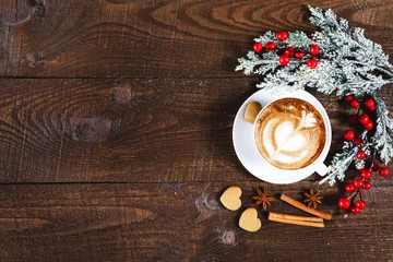 Zelfklevend Fotobehang Christmas cookies and coffee on wooden table © veles_studio