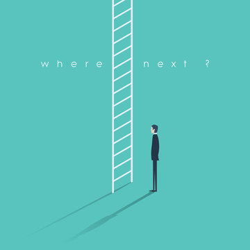 Corporate ladder concept illustration. Businessman making big career decision.