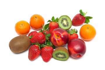 Fototapeta na wymiar fresh ripe fruits and berries on a white background