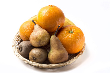 Fruit basket isolated on white background