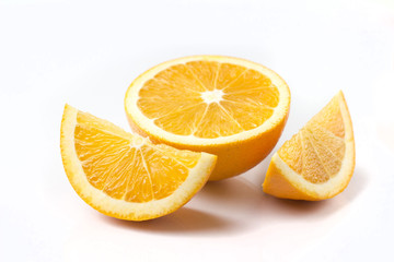 Sliced orange on white background