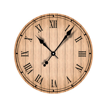 Grunge old vintage clock with wood texture
