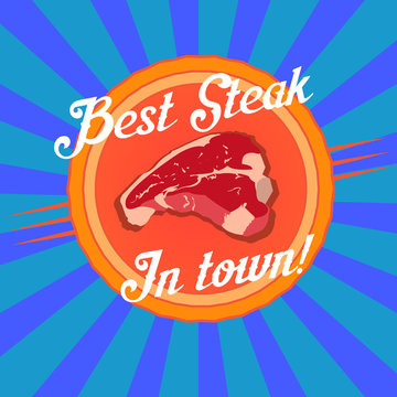 T-bone steak poster on purple and yellow background