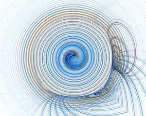 Abstract fractal design. Spirals and reflections on white.
