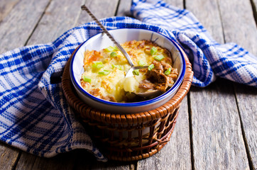 Casserole with potatoes and mushrooms