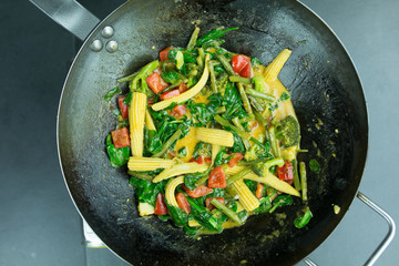 preparing curry vegetables