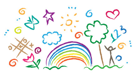children drawing multicolored symbols vector set