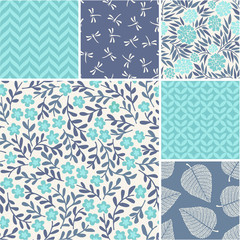 Floral vector seamless patterns set