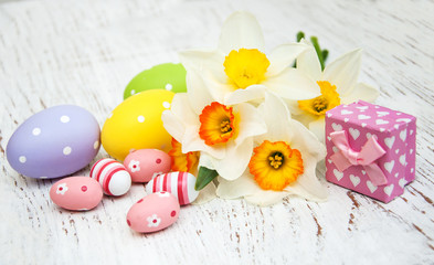 Easter eggs and daffodils