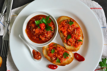 Natural homemade tomato sauce and hot pepper