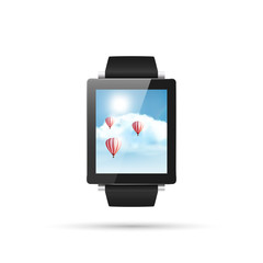 Isolated Smart watch vector illustration, with blue cloudy sky
