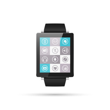 Isolated Smart watch vector illustration, with menu interface
